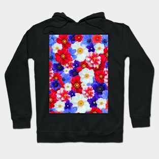 Blue, Red, White Flower Pattern Design - Mother Nature Hoodie